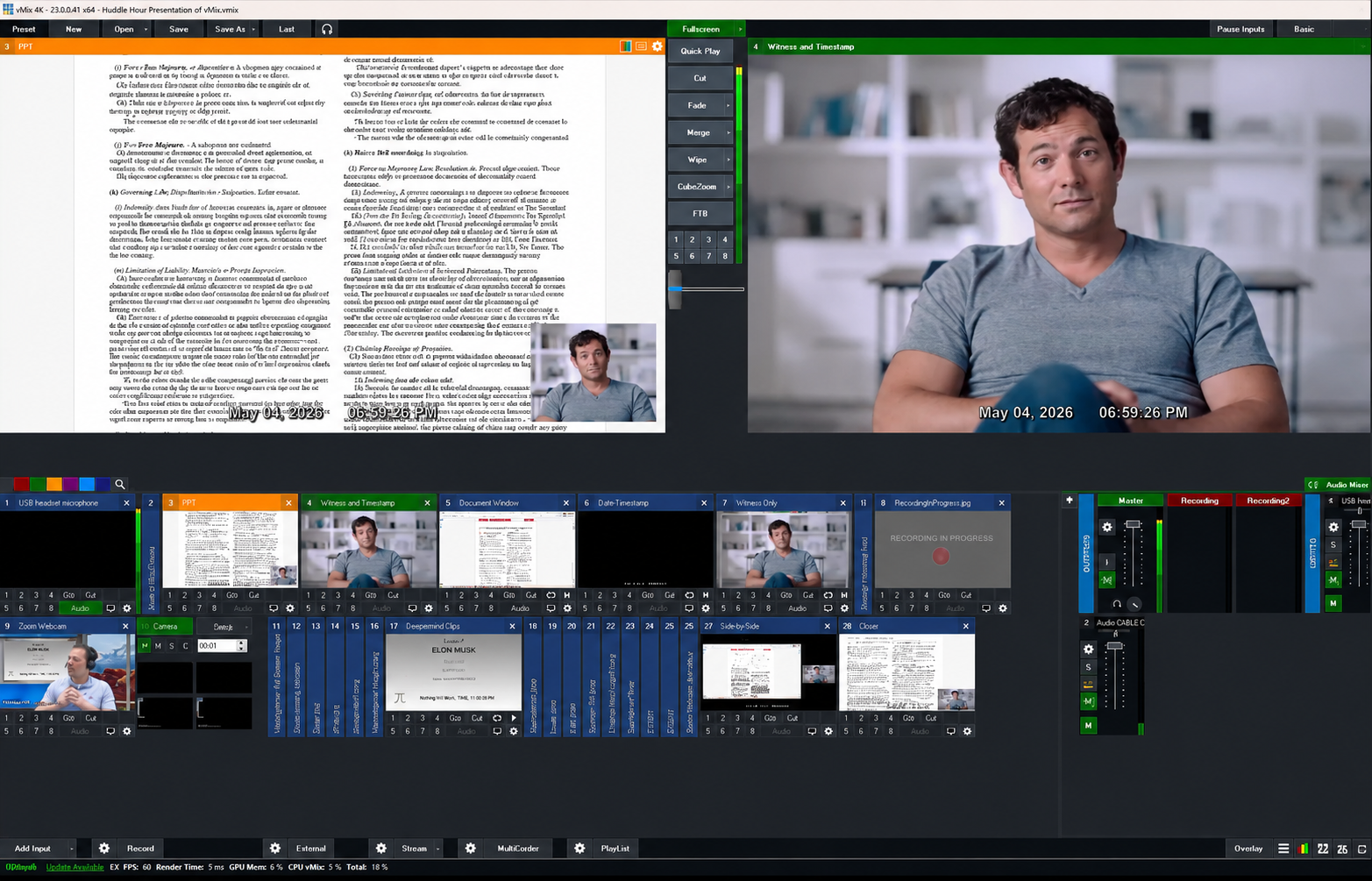 Example remote video recording for use in depositions.